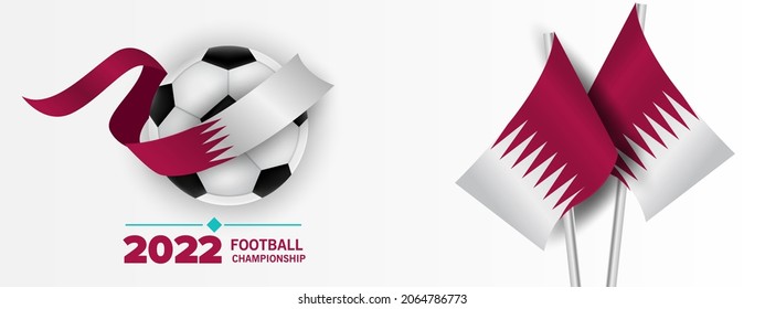 Football competition. Qatar flag. Soccer ball and background. Realistic vector