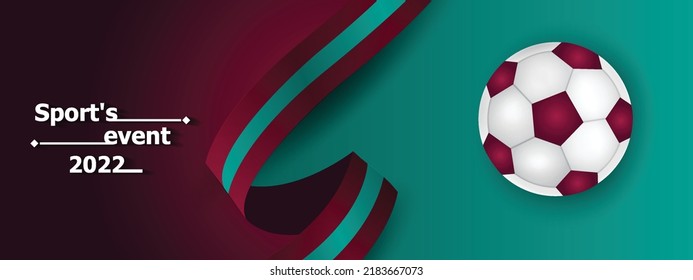 Football competition. Qatar flag. Soccer ball and background. Realistic vector illustration
