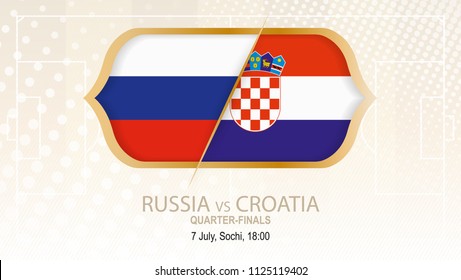 Football competition Russia vs Croatia, Quarter-finals. On beige soccer background.