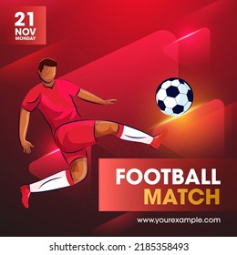 Football Competition Template with Team Player Character Vectors, and Match Day Details. Shiny Red Background.