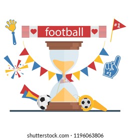 Football concept attributes of fans A set of tools for football fans Accessories for football and soccer fans vector illustration.