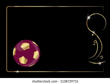 Football concept , Golden abstract Football cup trophy, vector isolated or black background for invitation card for football soccer Qatar. Golden world trophy soccer ball icon, vector prize football