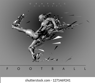 Football concept. Low-poly football player which consists of dynamic lines and polygons. Vector illustration. Graphic concept soccer. Vector template brochures, flyers, presentations, logo, print
