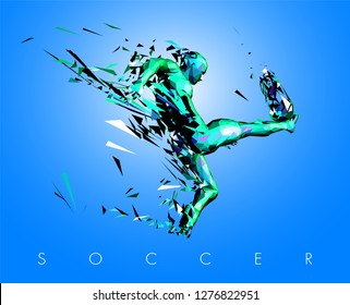 Football concept. Low-poly football player which consists of dynamic lines and polygons. Vector illustration. Graphic concept soccer. Vector template brochures, flyers, presentations, logo, print