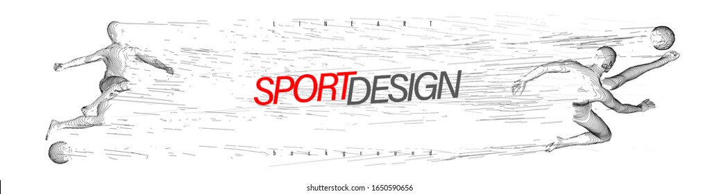 Football concept. Set of soccer players drawing by color dynamic lines. Creative sport concept. Minimal cover design. Vector graphic eps for brochures, flyers, presentations, logo, print, web