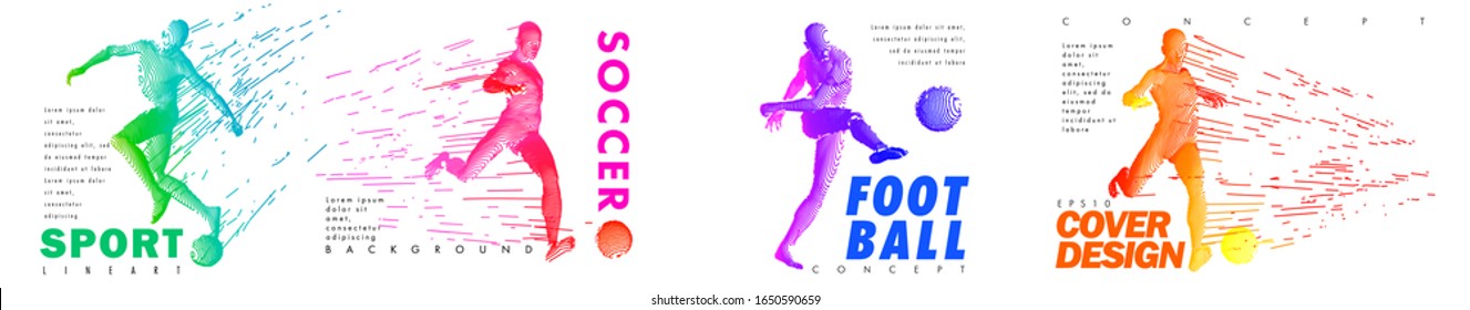 Football concept. Set of soccer players drawing by color dynamic lines. Creative sport concept. Minimal cover design. Vector graphic eps for brochures, flyers, presentations, logo, print, web