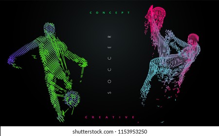 Football concept. Vector drawn by color lines. Soccer art. Creative line-art set. Vector template brochures, flyers, presentations, logo, print, leaflet, banners.