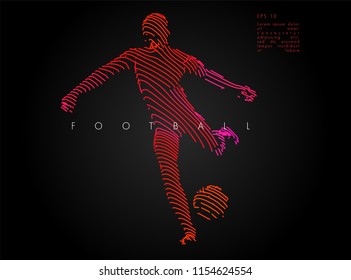  Concepto de fútbol. Vector dibujado por líneas de color. Arte de fútbol. Conjunto de arte creativo. Folletos, volantes, presentaciones, logotipo, impresión, folleto, banners.