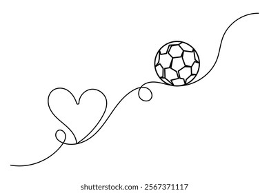 Football continuous single line art and isolated outline vector illustration