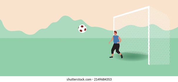 In football, copy space template. Flat vector stock illustration. Football player catches ball
