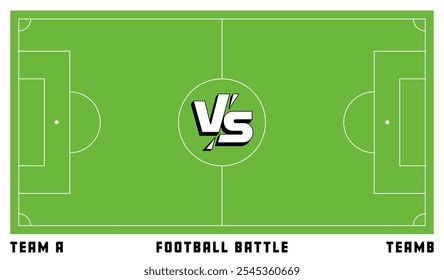 Football court with a VS sign on central. Concept of sport match between two teams, Team A and Team B. Can be used for sports graphics, posters, or event promotions. Vector illustration