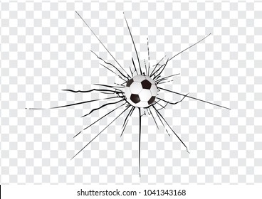 Football and a crack on the glass. High resolution