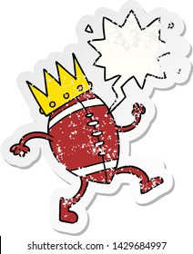 football with crown cartoon with speech bubble distressed distressed old sticker