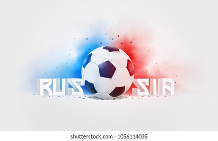 Football cup 2018 background. Football ball, 3d text with confetti and flag color.