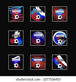 Football cup 2018 banners set isolated on black background. For web site,poster,placard, invitation card and badge. Useful for brochure,flyer,leaflet and logo. Creative modern art, vector illustration