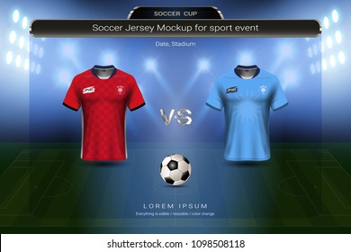 Football cup 2018 group A, Egypt VS Uruguay, Soccer jersey mock-up with scoreboard match schedule broadcast graphic template, For presentation score or game results of world championship in Russian.