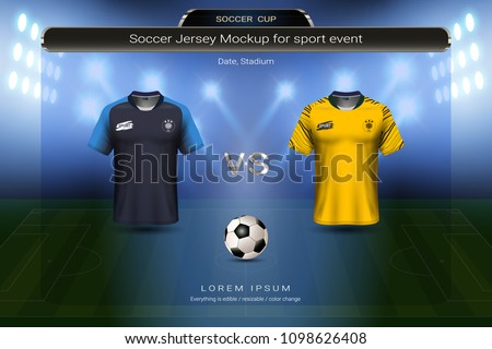 Football cup 2018 group C, France VS Australia, Soccer jersey mock-up with scoreboard match schedule broadcast graphic template, For presentation score or game results of world championship.