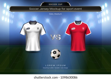 Football cup 2018 group E, Costa rica VS Serbia, Soccer jersey mock-up with scoreboard match schedule broadcast graphic template, For presentation score or game results of world championship.