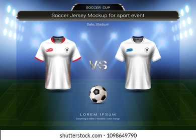 Football cup 2018 group G, Tunisia VS England, Soccer jersey mock-up with scoreboard match schedule broadcast graphic template, For presentation score or game results of world championship in Russian.