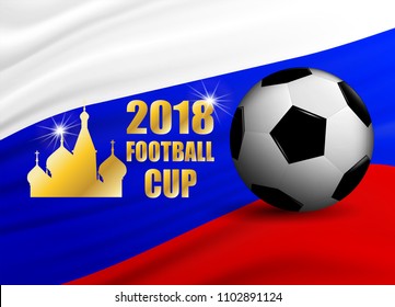 Football cup 2018 .Soccer Ball , football on Russia flag background ,light and shadow . Vector, illustration.