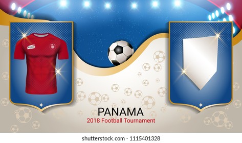 Football cup 2018 World championship template, Panama team soccer jersey uniforms with the flag, Russian red and blue trend background (EPS10 vector fully editable)