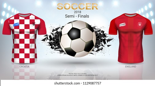 Football Cup 2018 World Championship Semi-Finals of the Competition, Croatia VS England, National Team Soccer Jersey Uniforms with Abstract Background, Vector Banner Explosion Effect (EPS10 Vector)