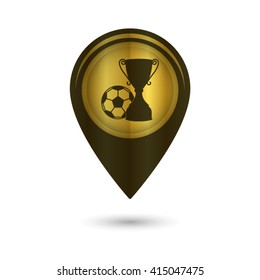 football cup - black vector icon; golden  map pointer