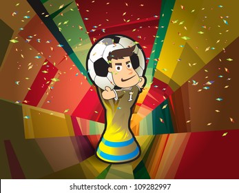 Football Cup with confetti