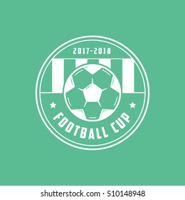 Football Cup Emblem Line Icon On Green Background