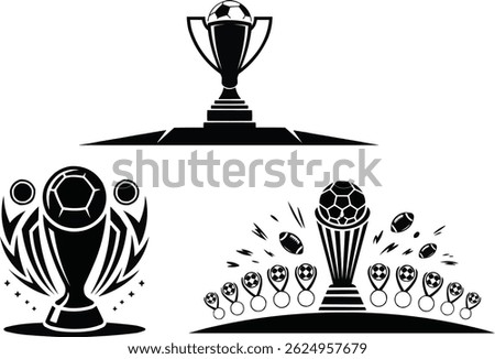 Football Cup Icons  Solid Black Silhouette Vector Set (Copa de Fútbol)