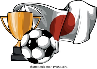 football with cup and Japanese flag vector