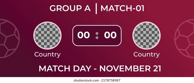 football cup, soccer cup 2022, background design, matchday scorecard template with group name and date,