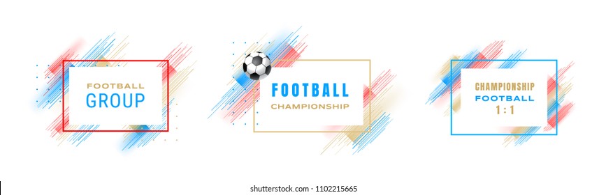 Football cup, soccer championship illustration. Vector frames with linear brushes isolated on white background. Glitch effect. Element for design cards, invitations, flyers, brochures.