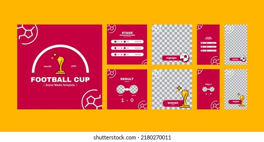 Football Cup Social Media Kit - Editable world cup social media template for match result, score, schedule, highlight in square and 16:9 ratio