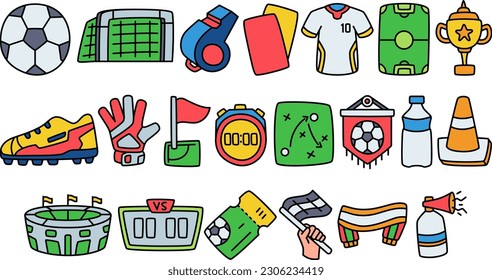 Football Doodle Related Illustration Set