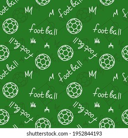 
- Football doodle seamless pattern with ball, field, gate and grass. Vector stock illustration EPS 10