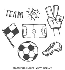Football doodles set. Soccer pencil effect sketches.