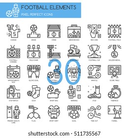 Football Elements , Thin Line and Pixel Perfect Icons