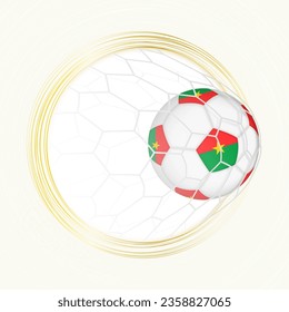 Football emblem with football ball with flag of Burkina Faso in net, scoring goal for Burkina Faso. Vector emblem.