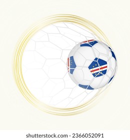 Football emblem with football ball with flag of Cape Verde in net, scoring goal for Cape Verde. Vector emblem.