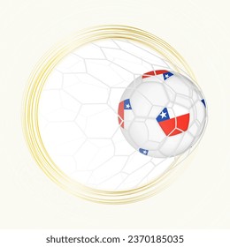 Football emblem with football ball with flag of Chile in net, scoring goal for Chile. Vector emblem.
