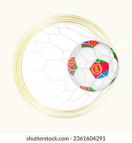 Football emblem with football ball with flag of Eritrea in net, scoring goal for Eritrea. Vector emblem.
