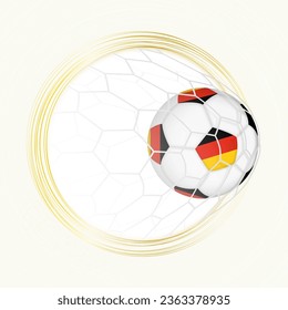 Fußball-Emblem mit Fußball-Ball mit Flagge Deutschland im Netz, Scoring Ziel für Deutschland. Vektorsymbol.