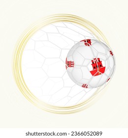 Football emblem with football ball with flag of Gibraltar in net, scoring goal for Gibraltar. Vector emblem.