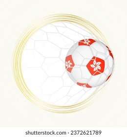 Football emblem with football ball with flag of Hong Kong in net, scoring goal for Hong Kong. Vector emblem.