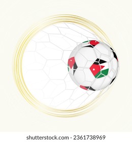 Football emblem with football ball with flag of Jordan in net, scoring goal for Jordan. Vector emblem.