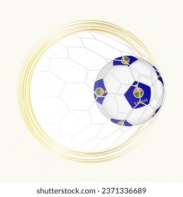 Football emblem with football ball with flag of Kansas in net, scoring goal for Kansas. Vector emblem.