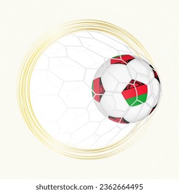 Football emblem with football ball with flag of Malawi in net, scoring goal for Malawi. Vector emblem.