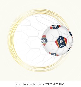 Football emblem with football ball with flag of Mississippi in net, scoring goal for Mississippi. Vector emblem.