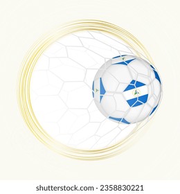 Football emblem with football ball with flag of Nicaragua in net, scoring goal for Nicaragua. Vector emblem.